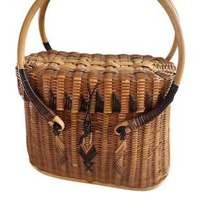 Borsa a mano vintage in vimini intrecciato, borsa a secchiello, tracolla, cestino, boho