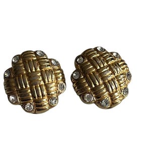 Oscar De La Renta Earrings Gold Tone Rhinestone Vintage Clip Earrings