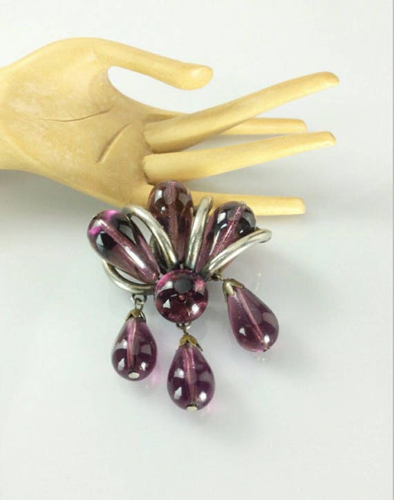 Jugendstil Art Nouveau Glass Brooch Dangle Beads, 