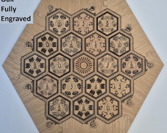 Wooden - Fully Engraved - Base 2-6 player - Settlers of Catan game board - Laser cut, 4mm wooden tiles.