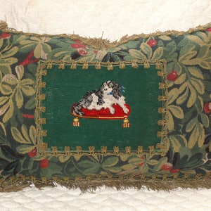 Antique Needlepoint Tapestry Pillow of Cavalioer King Charles Spaniel