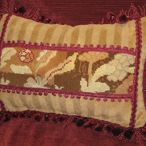 Antique 19th C Hand Stitched Needlepoint Tapestry Lumbar Pillow