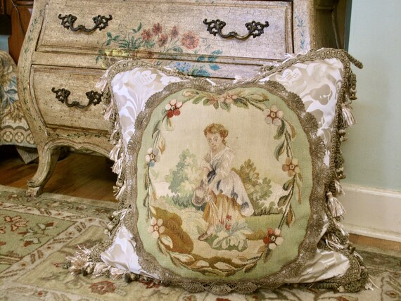 PAIR Soft Muted Beige Pink Aubusson Pillow French Home Bed Sofa Chair Cushion 