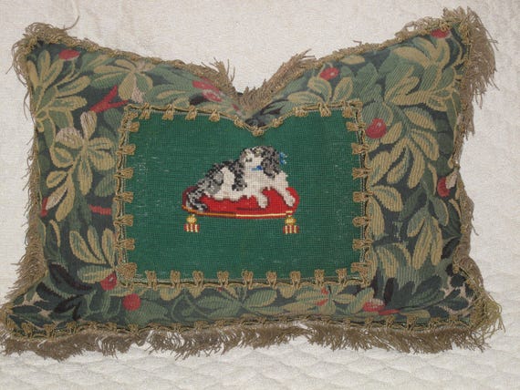 Antique Needlepoint Tapestry Pillow of King charles pillow | Etsy