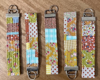 Handmade 100% Cotton Patchwork Keychain with Key Ring