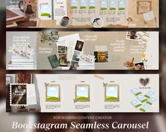 Bookstagram Seamless Carousels Template Trendy Bookish Posts Scrapbook Instagram Book Influencer (Digital Download)