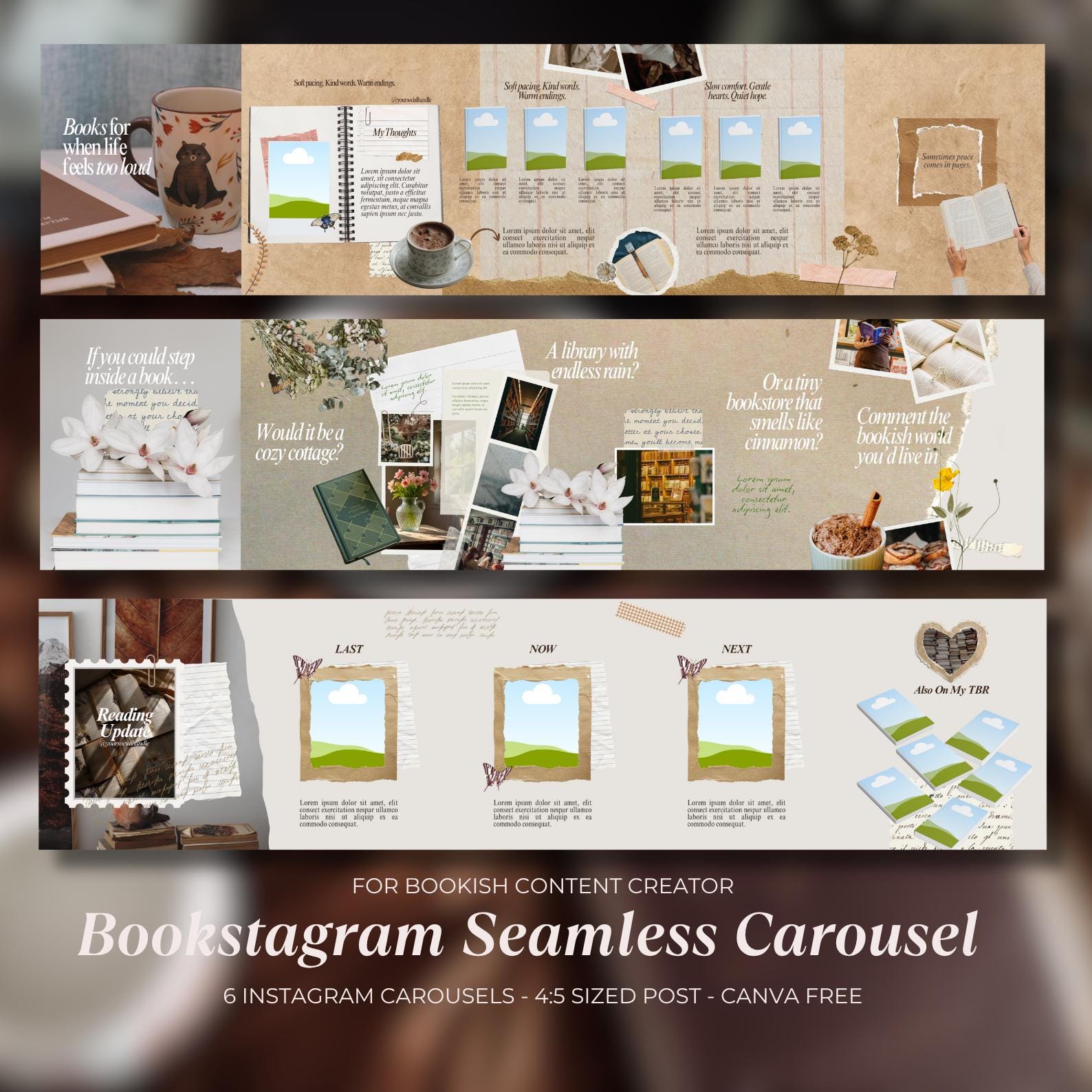 Bookstagram Seamless Carousels Template Trendy Bookish Posts Scrapbook ...