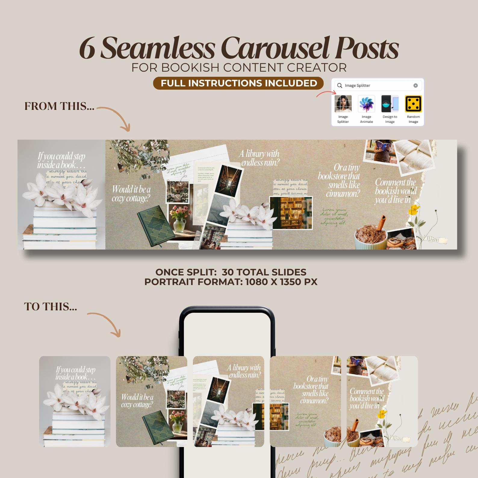 Bookstagram Seamless Carousels Template Trendy Bookish Posts Scrapbook ...