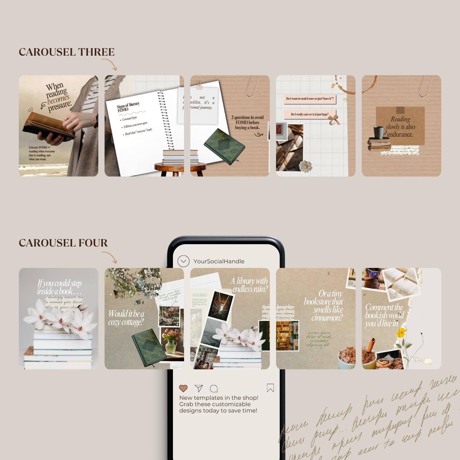 Bookstagram Seamless Carousels Template Trendy Bookish Posts Scrapbook ...