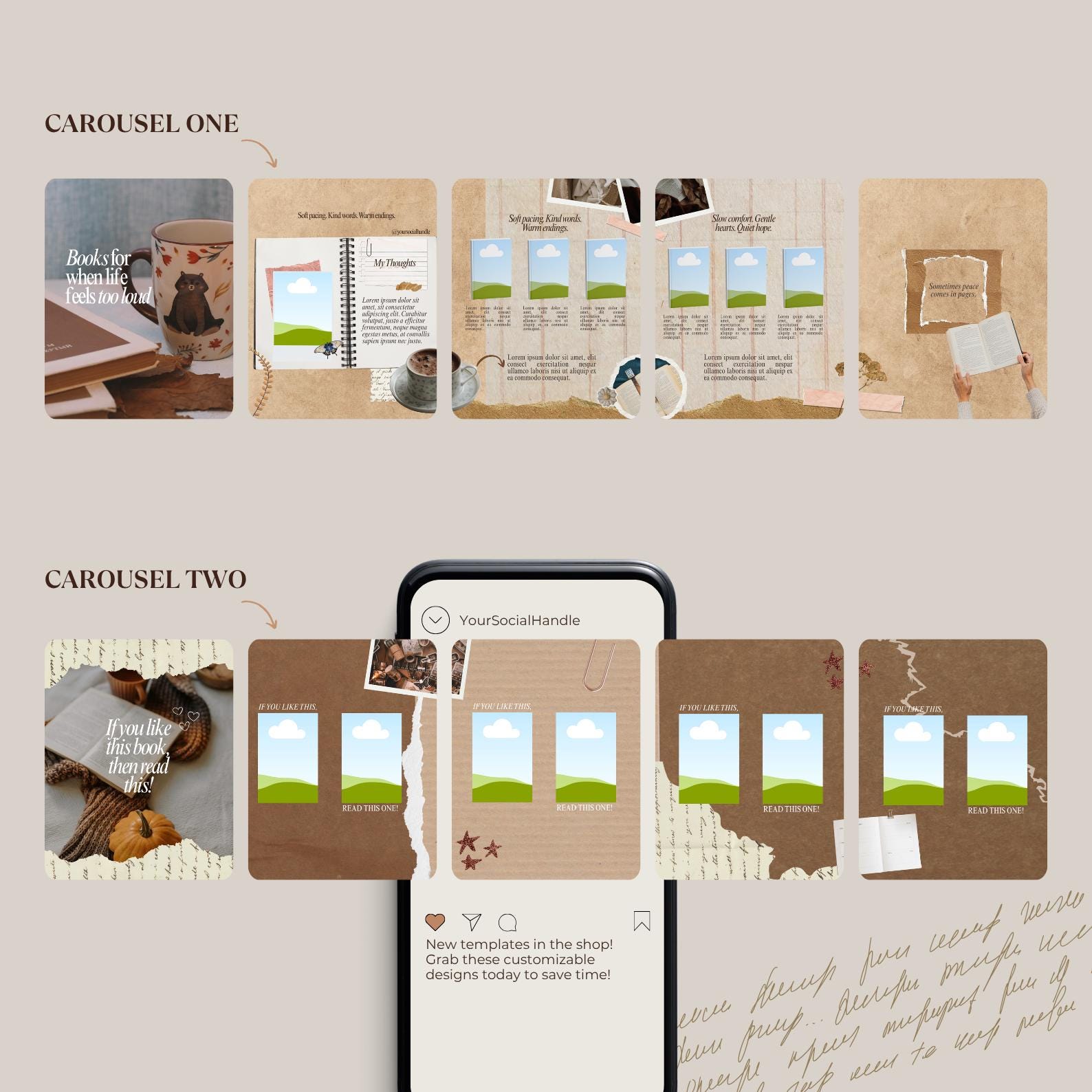 Bookstagram Seamless Carousels Template Trendy Bookish Posts Scrapbook ...