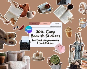 300+ Mysiga Bookstagram-klistermärken: Canva BookTok-tema (digital nedladdning)