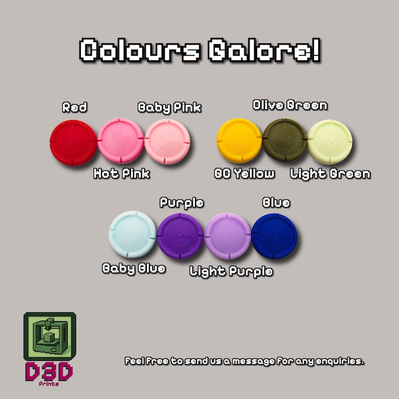 May include: A collection of colorful, round objects in various shades, including red, pink, yellow, green, blue, and purple. The text "Colours Galore!" is displayed at the top. The image also includes the text "Feel Free to send us a message for any enquiries."