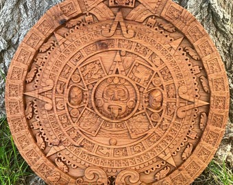 Handcrafted Mayan Calendar in Cherry Wood