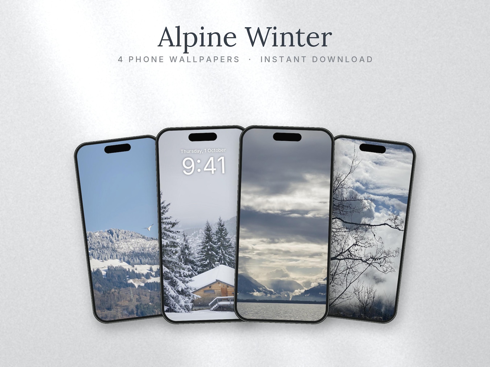 Alpine Winter Phone Wallpaper Set, 4 Snowy Mountain iPhone Backgrounds ...