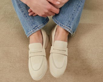 Beige Suede Loafers Women