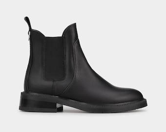 Handmade Black Leather Chelsea Boots: Women's Classic Ankle Boots