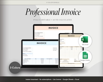 Invoice Template Bundle Small Business Excel Google Sheets PDF Printable Invoice Freelancer Entrepreneurs
