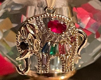 14K Gold Filled Multicolor Cubic Zirconia Lucky Elephant Necklace