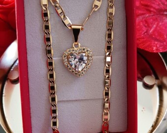 14K Gold Filled Cubic Zirconia Heart Necklace