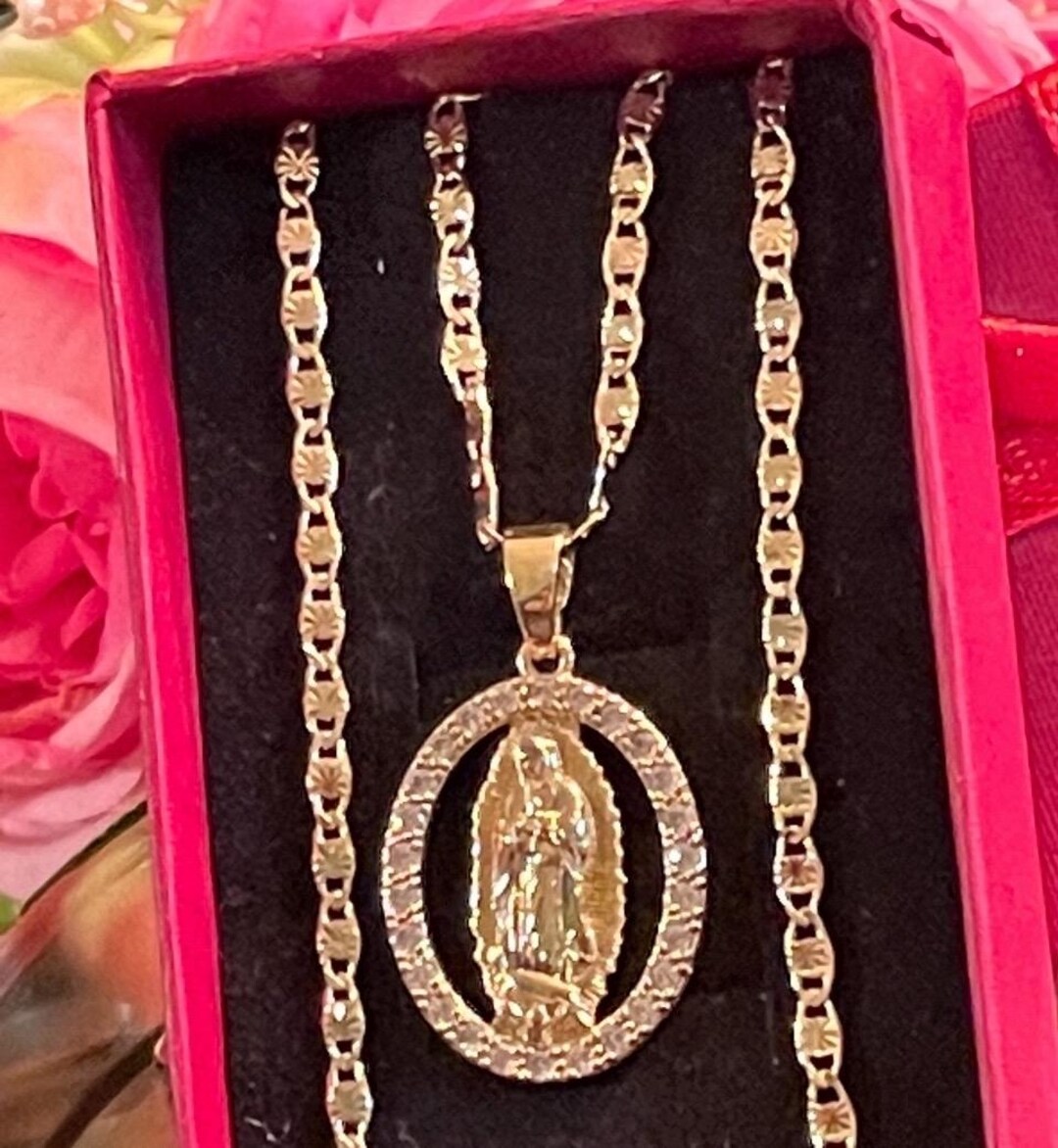 14K Gold Filled Our Lady of Guadalupe Necklace. Cadena Y Medalla De La ...