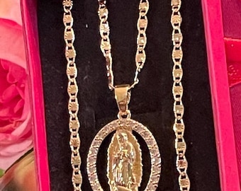 Virgen De Guadalupe Medalla Con Cadena De Plata Ley 925 Plata Ley 925