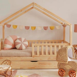 Lit cabane pour enfants Montessori - Cadre de sol Montessori - Cadre de lit pour tout-petit - Lit cabane Montessori - Lit plateforme - Lit cabane