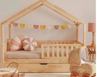 キッズモンテッソーリハウスベッド - フロアモンテッソーリフレーム - 幼児用ベッドフレーム - モンテッソーリキャビンベッド - プラットフォームベッド - ハウスベッド