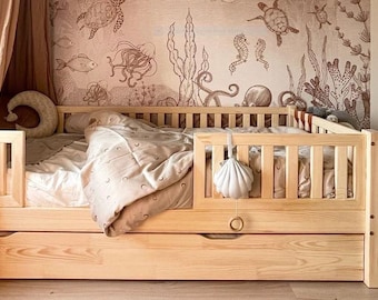 Montessori Floor Hausbett - Plattformbett - Kinder-Kabinenbett - Montessori-Bettrahmen - Kleinkindbett des Hauses - Bettwäsche Montessori-Bett