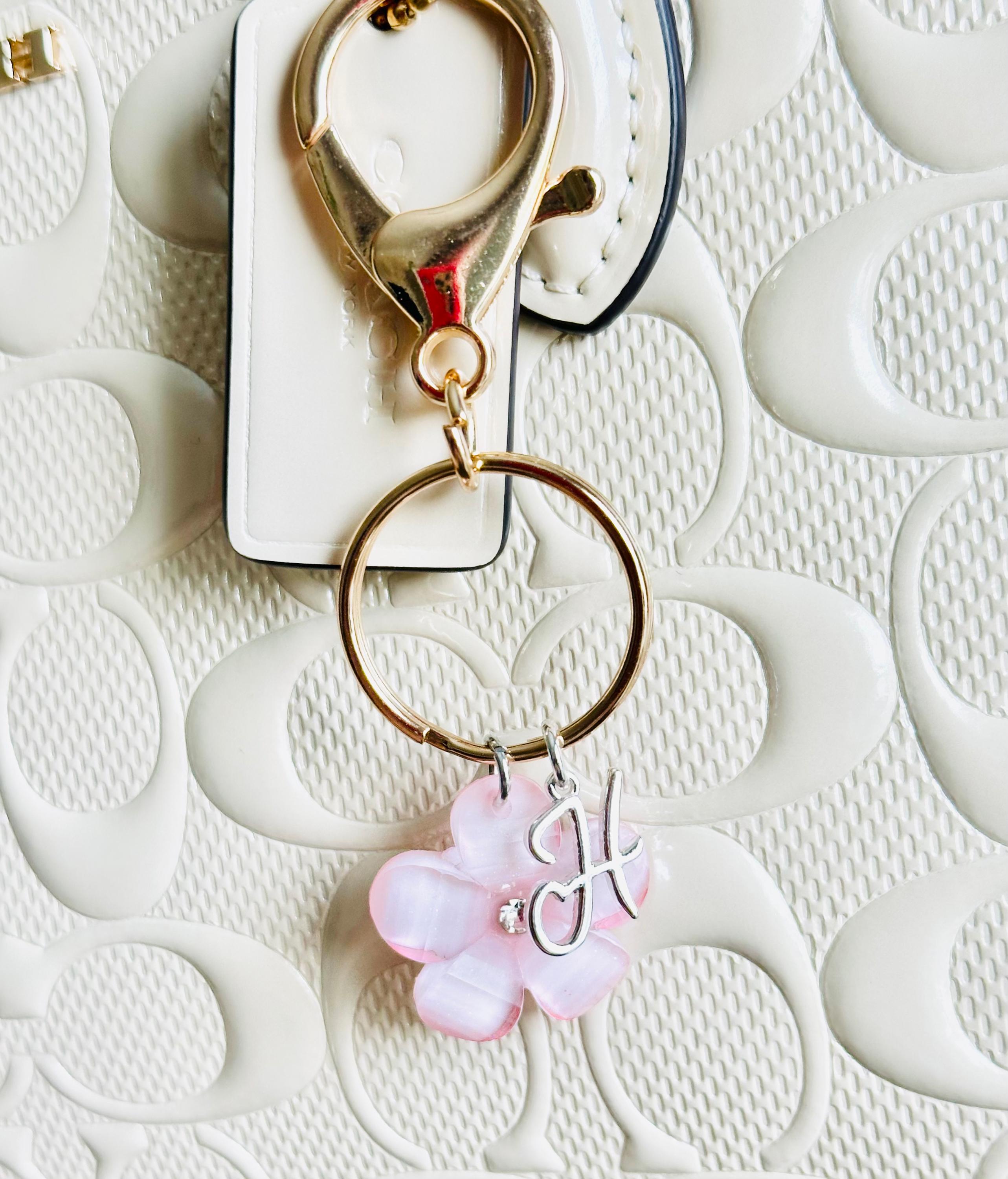 Personalized Initial Keychain: Silver Flower Charm, Backpack Accessory ...