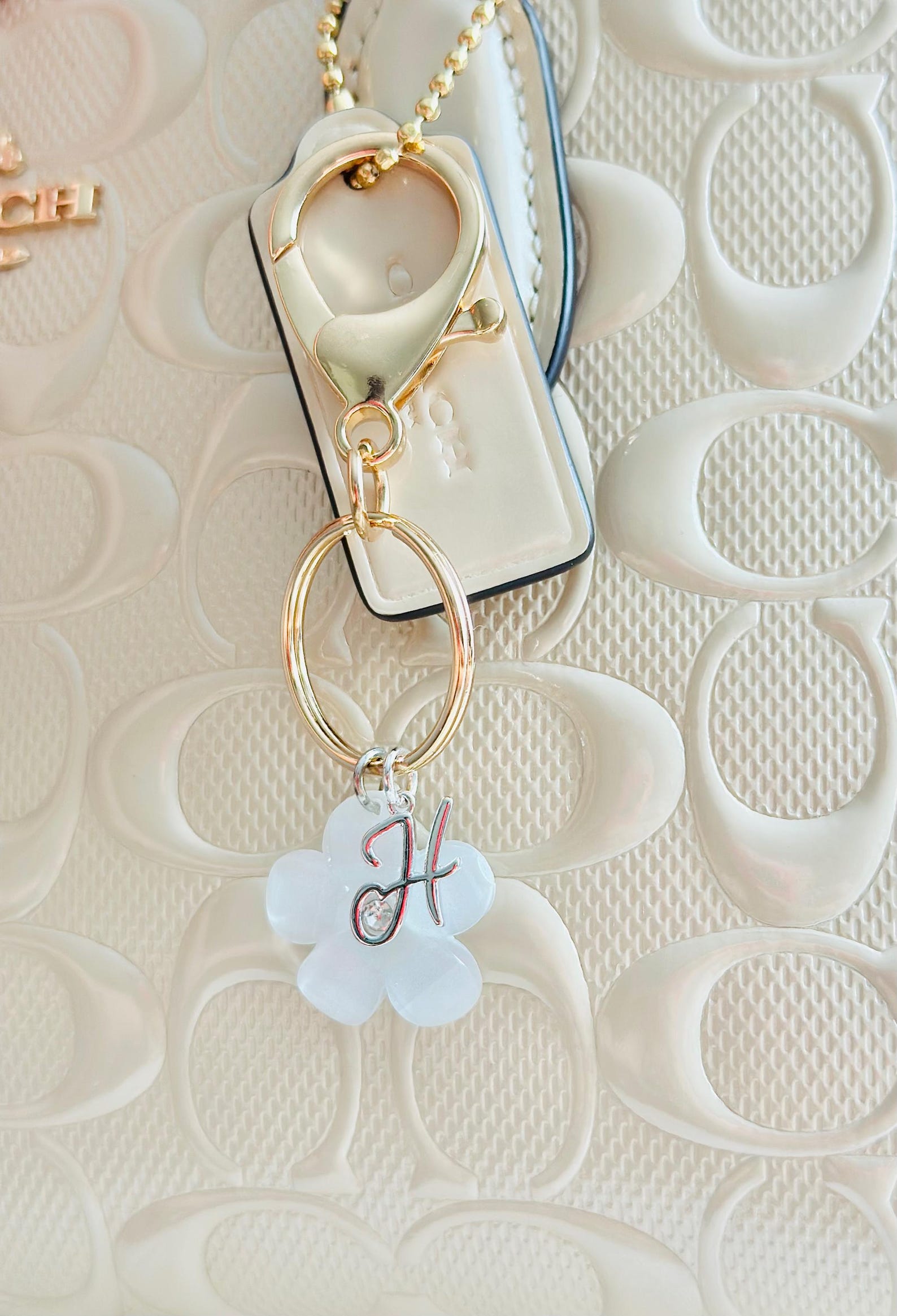 Personalized Initial Keychain: Silver Flower Charm, Backpack Accessory ...