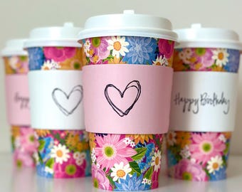 Maniche per tazze da caffè in cartone ondulato con cuore, 12-24 oz