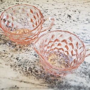1930s Jeannette Sugar Bowl and Creamer - Depression Glass - Cubist Pattern -  Pink set available
