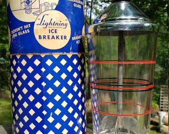 Vintage Deco Cocktail Shaker North Bros. Mfg. Co. Lightning Ice Breaker No.102 - 1930s in Original Packaging