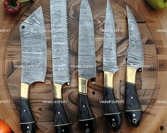Handmade Damascus Steel Chef Set: Artisan Kitchen Tools