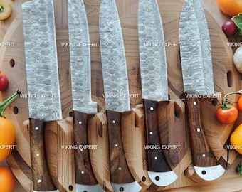 Handmade Damascus Steel Chef Set: Artisan Kitchen Tools
