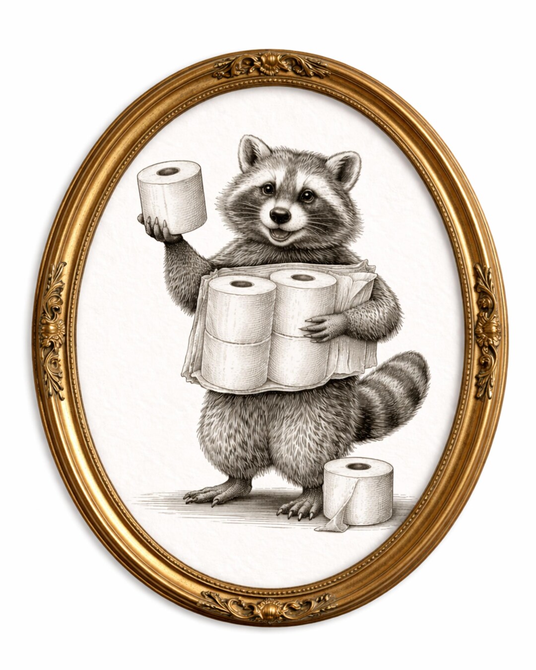 Raccoon Bathroom Wall Art Printable, Funny Animal Illustration, Toilet ...