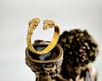 Ram Head Ring Adjustable | Gold Plated Silver Mythology Jewelry