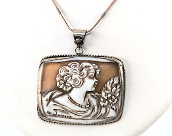 Victorian Cameo Necklace Sterling Silver Pendant