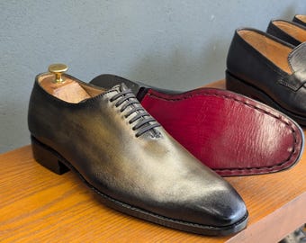 Handgeschilderde Oxfords met patina uit één stuk leer | Volnerflederen geklede schoenen