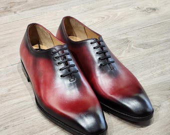 Handgemaakte patina Oxford-leren herenschoenen voor heren | Formele geklede schoenen