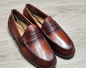 Handgemaakte tweekleurige bruine klassieke penny loafers – luxe instappers voor heren