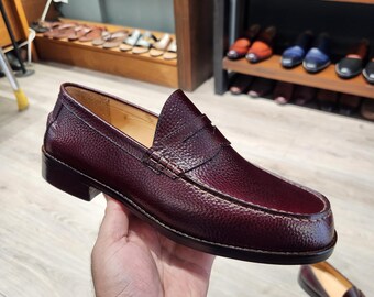 bordeauxrode penny-loafers heren met zachte nerf van kalfsleer – klassieke instappers