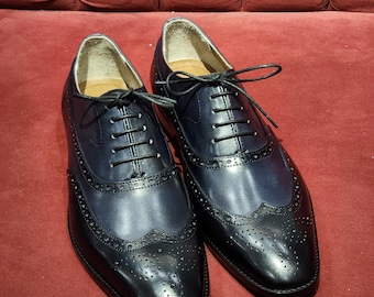 Handgemaakte zwarte leren Oxford schoenen voor heren – Klassieke wingtip brogue geklede schoenen