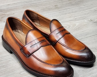 Handgemaakte Belgisch bruinbruine penny loafers – luxe instapper voor heren