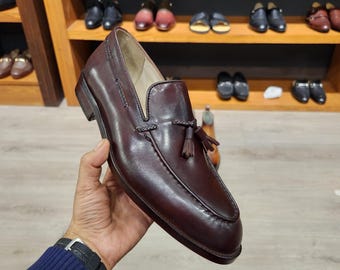 Handgemaakte luxe bruine slipon met kwastjes voor heren - kalfsleren loafers
