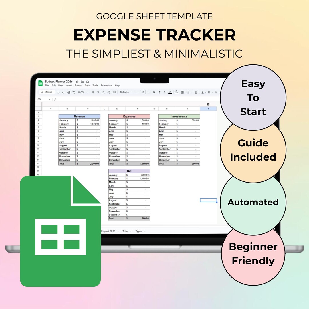 Beginner-friendly 2026 Expense Tracker – Google Sheets Template ...