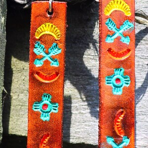 Western Rodeo Cowgirl Boho Handmade Artisan Hand Tooled & Painted Leather Earrings