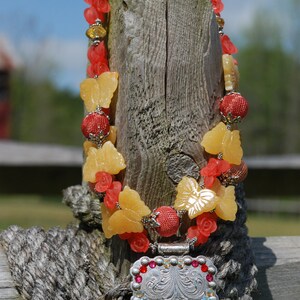 Western Rodeo Cowgirl Handmade Artisan Chunky Jade Butterfly Necklace