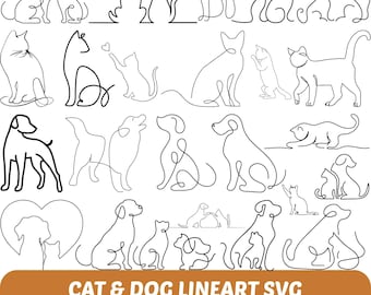 Cat and Dog Line Art Silhouette, Pet Lovers SVG (Digital Download)
