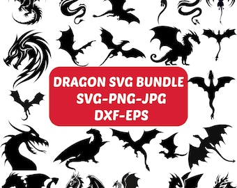 Dragon SVG Bundle: Tattoo Silhouette Clipart (Digital Download)